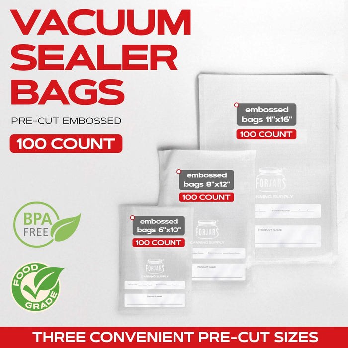 Forjars® 100 Count 11x16 Vacuum Sealer Bags - Textured on Both Sides, 7.5 Mil Thickness