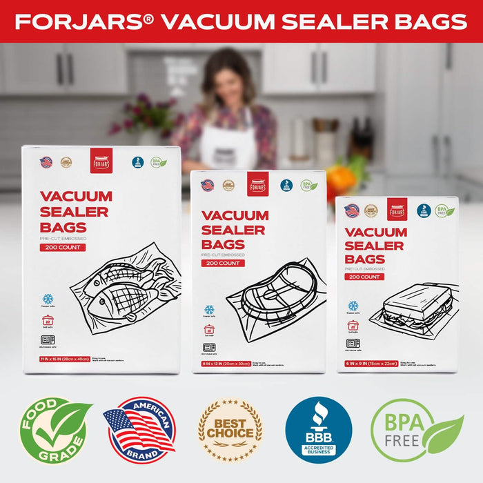 Forjars® 100 Count 11x16 Vacuum Sealer Bags - Textured on Both Sides, 7.5 Mil Thickness