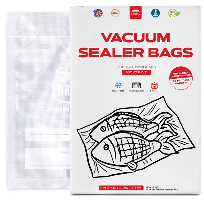 Forjars® 100 Count 11x16 Vacuum Sealer Bags - Textured on Both Sides, 7.5 Mil Thickness