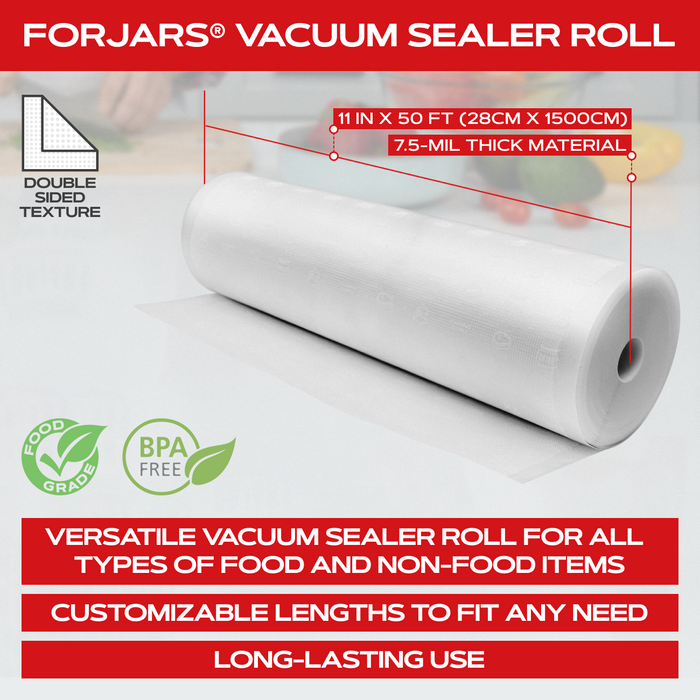 Vacuum Sealer Roll ( 11-inch)- Textured on Both Sides, 7.5 Mil Thickness