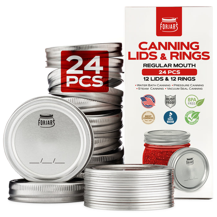 Forjars®  - 12 Regular Mouth Canning Lids + 12 Rings