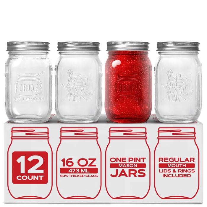 Premium Mason Jars – 16 oz (12-Pack) | Regular Mouth Glass Canning Jars