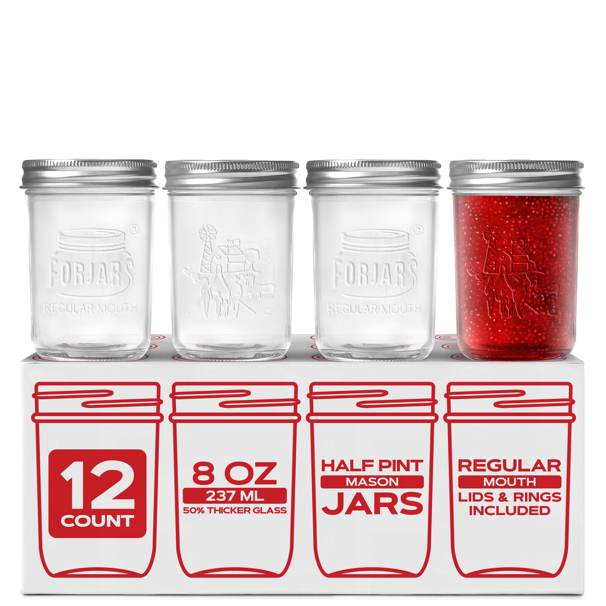 Premium Mason Jars – 8 oz (12-Pack) | Regular Mouth Glass Canning Jars